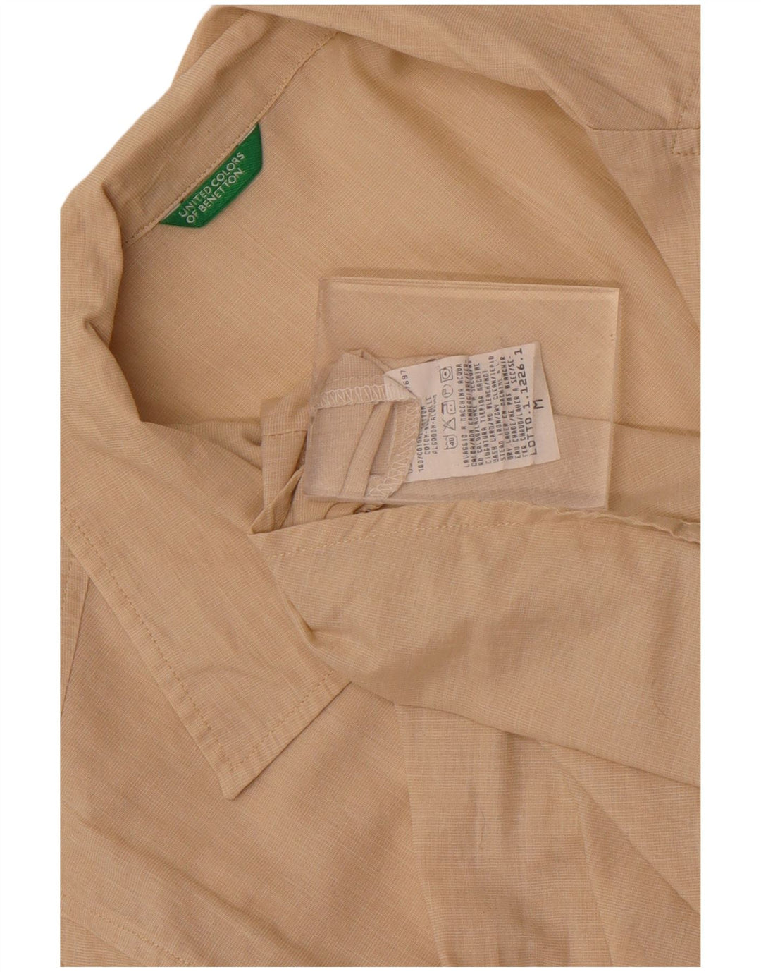 Benetton Womens Shirt UK 14 Medium Beige Cotton