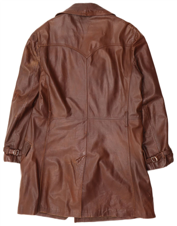 Vintage Mens Double Breasted Leather Coat UK 38 Medium Brown