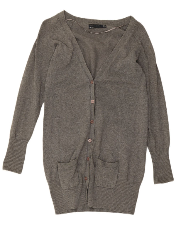 Zara Womens Longline Cardigan Sweater UK 12 Medium Grey Cotton
