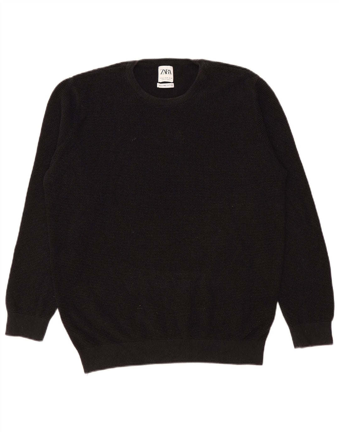Zara Mens Crew Neck Jumper Sweater Medium Black Cotton