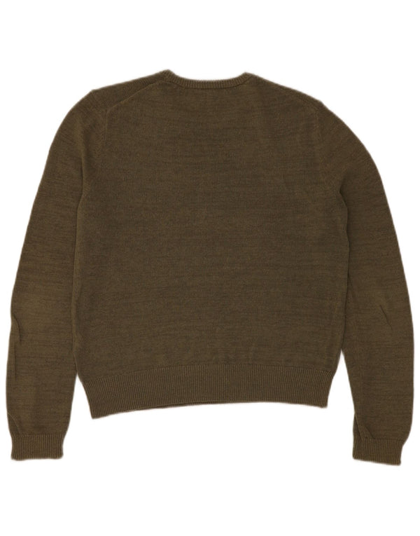 Zara Womens Crew Neck Jumper Sweater UK 10 Small Khaki Cotton