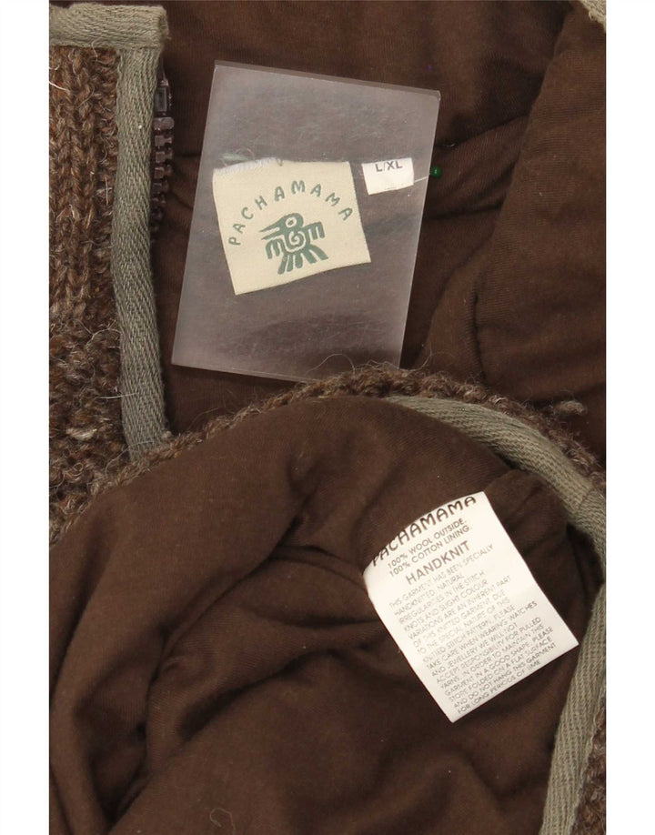 Pachamama Mens Zip Neck Jumper Sweater Large Brown Wool
