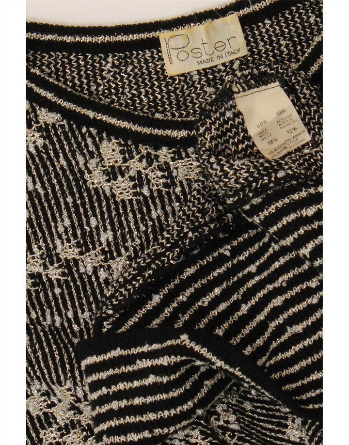 VINTAGE Womens Crew Neck Jumper Sweater UK 14 Medium Black Striped Wool Vintage Vintage and Second-Hand Vintage from Messina Hembry 