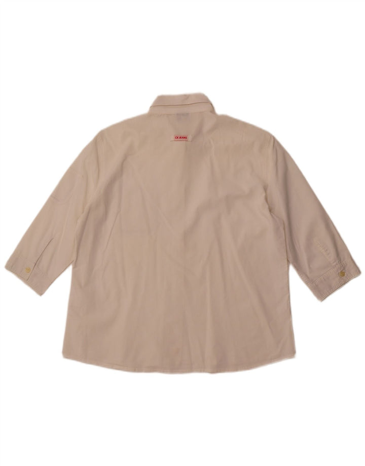 CALVIN KLEIN JEANS Womens 3/4 Sleeve Shirt UK 16 Large Off White