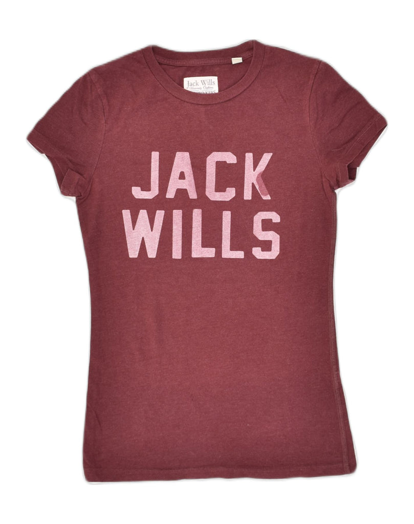 JACK WILLS Womens Graphic T-Shirt Top UK 8 Small  Maroon Cotton | Vintage Jack Wills | Thrift | Second-Hand Jack Wills | Used Clothing | Messina Hembry 