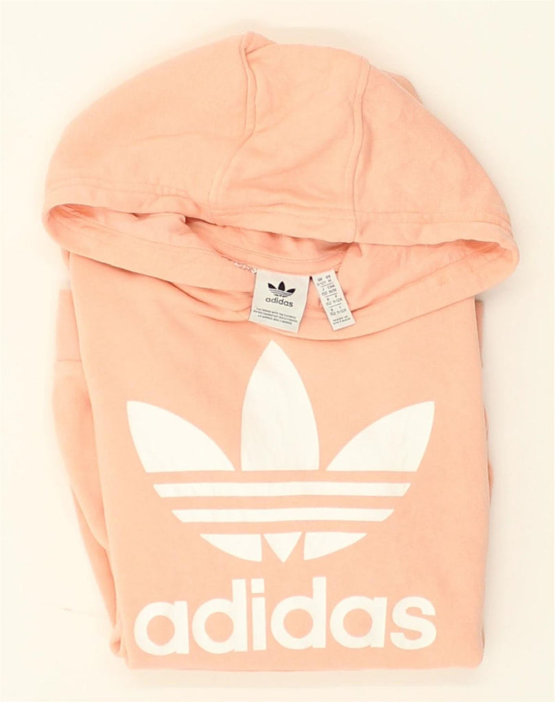 ADIDAS Girls Graphic Hoodie Jumper 11-12 Years Beige Cotton | Vintage Adidas | Thrift | Second-Hand Adidas | Used Clothing | Messina Hembry 