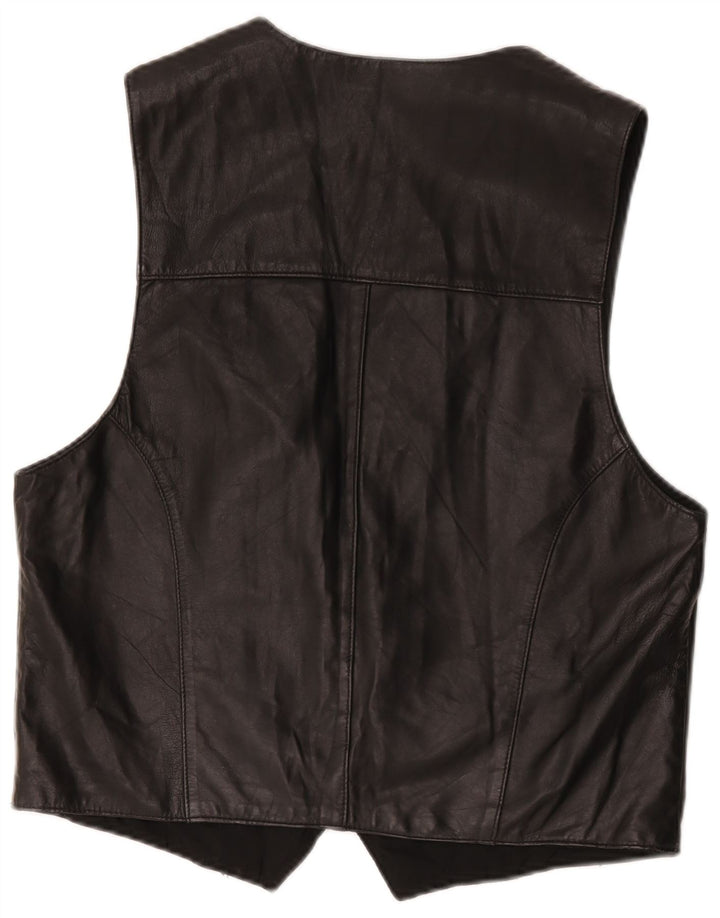 Vintage Mens Leather Waistcoat Medium Black
