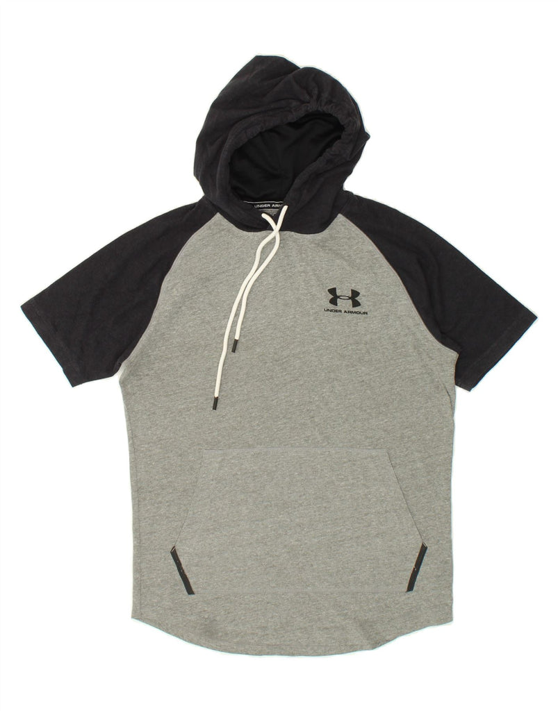 UNDER ARMOUR Mens Heat Gear Graphic Short Sleeve Hoodie Jumper Small Grey | Vintage Under Armour | Thrift | Second-Hand Under Armour | Used Clothing | Messina Hembry 