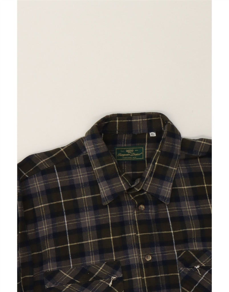 EUROPEAN PROJECT Mens Flannel Shirt XL Khaki Check Cotton Vintage European Project and Second-Hand European Project from Messina Hembry 