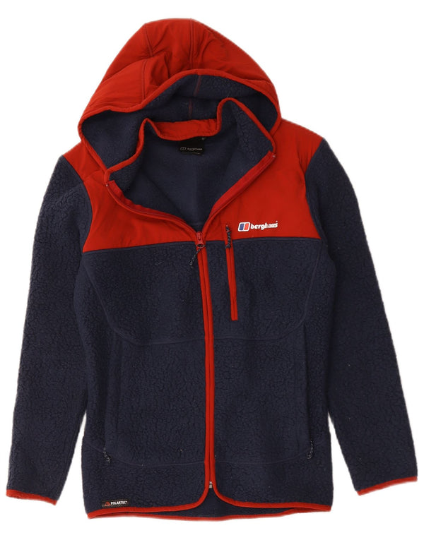 Berghaus Mens Hooded Fleece Jacket UK 34 XS Navy Blue Colourblock Polyester