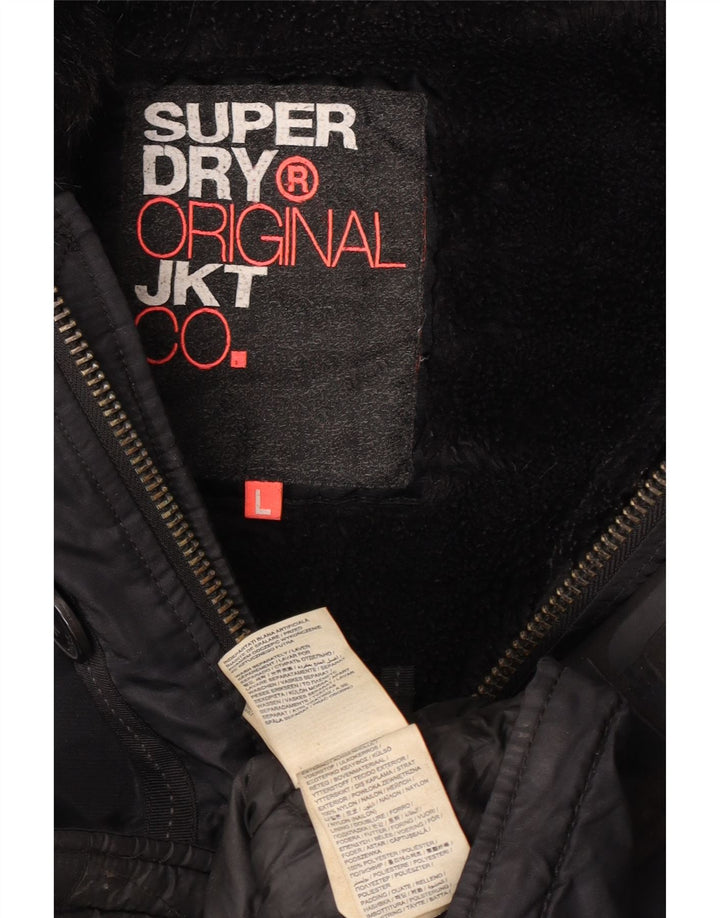 Superdry Mens Hooded Parka Jacket UK 40 Large Black Nylon