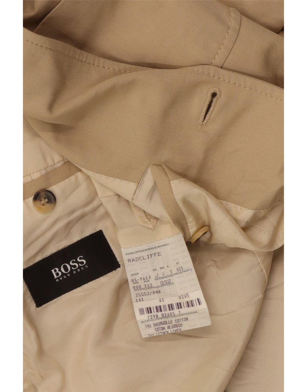 HUGO BOSS Mens 3 Button Blazer Jacket EU 52 XL Beige Cotton