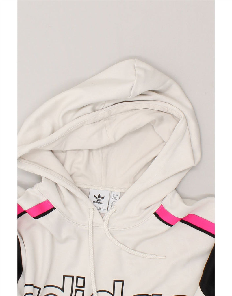 ADIDAS Womens Graphic Hoodie Jumper UK 8 Small White Colourblock Cotton | Vintage Adidas | Thrift | Second-Hand Adidas | Used Clothing | Messina Hembry 