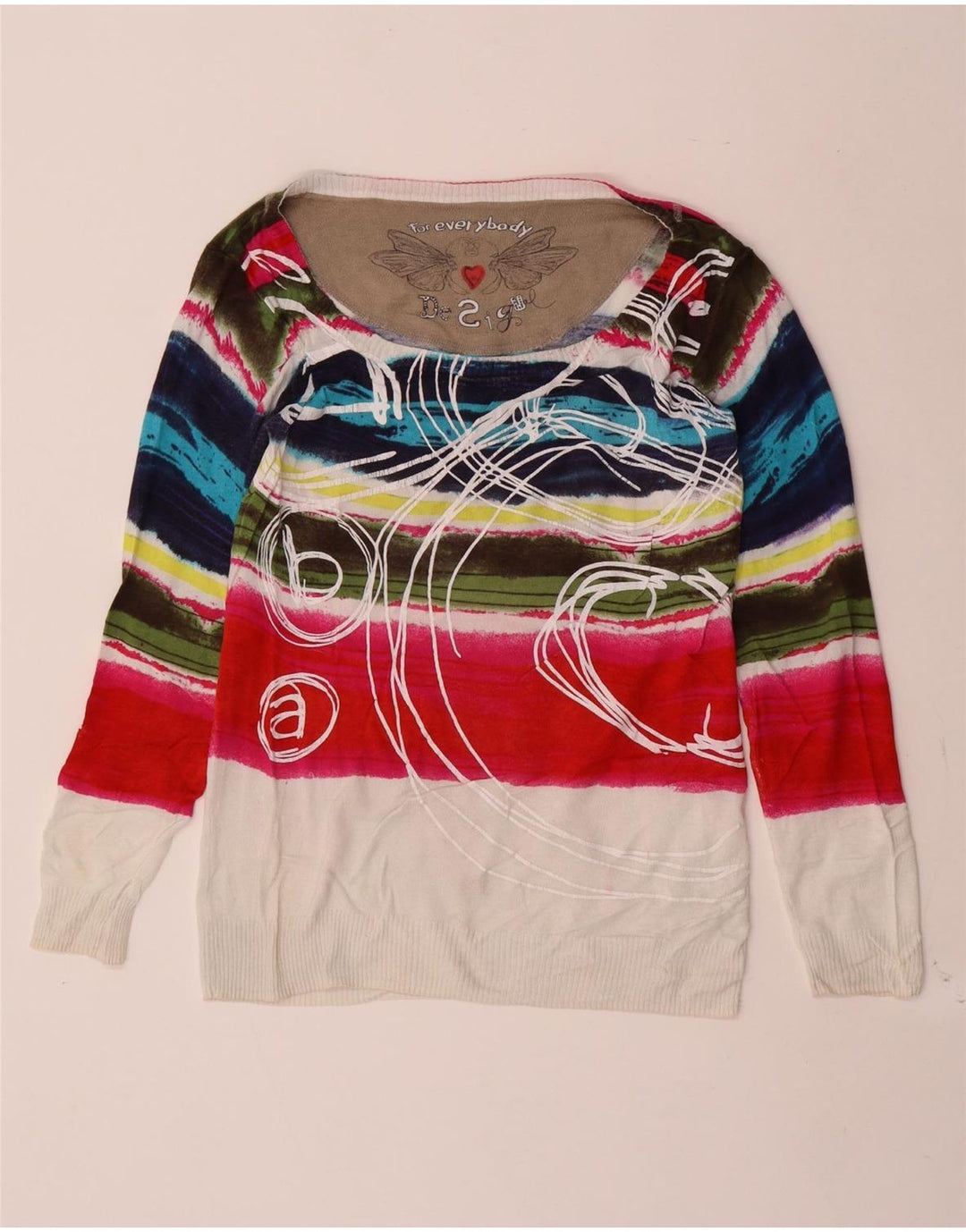 Desigual Womens Boat Neck Jumper Sweater UK 12 Medium Multicoloured