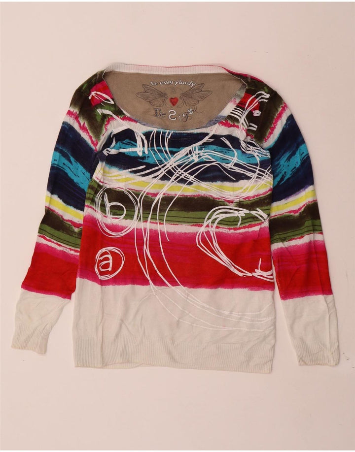 Desigual Womens Boat Neck Jumper Sweater UK 12 Medium Multicoloured