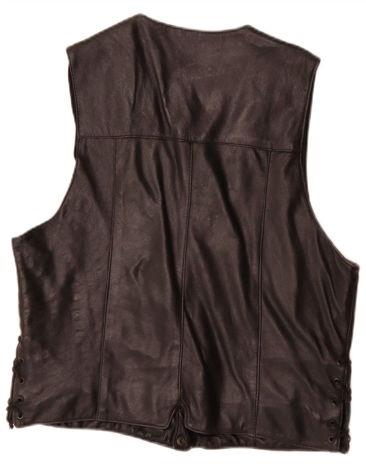 Vintage Mens Leather Waistcoat Small Black