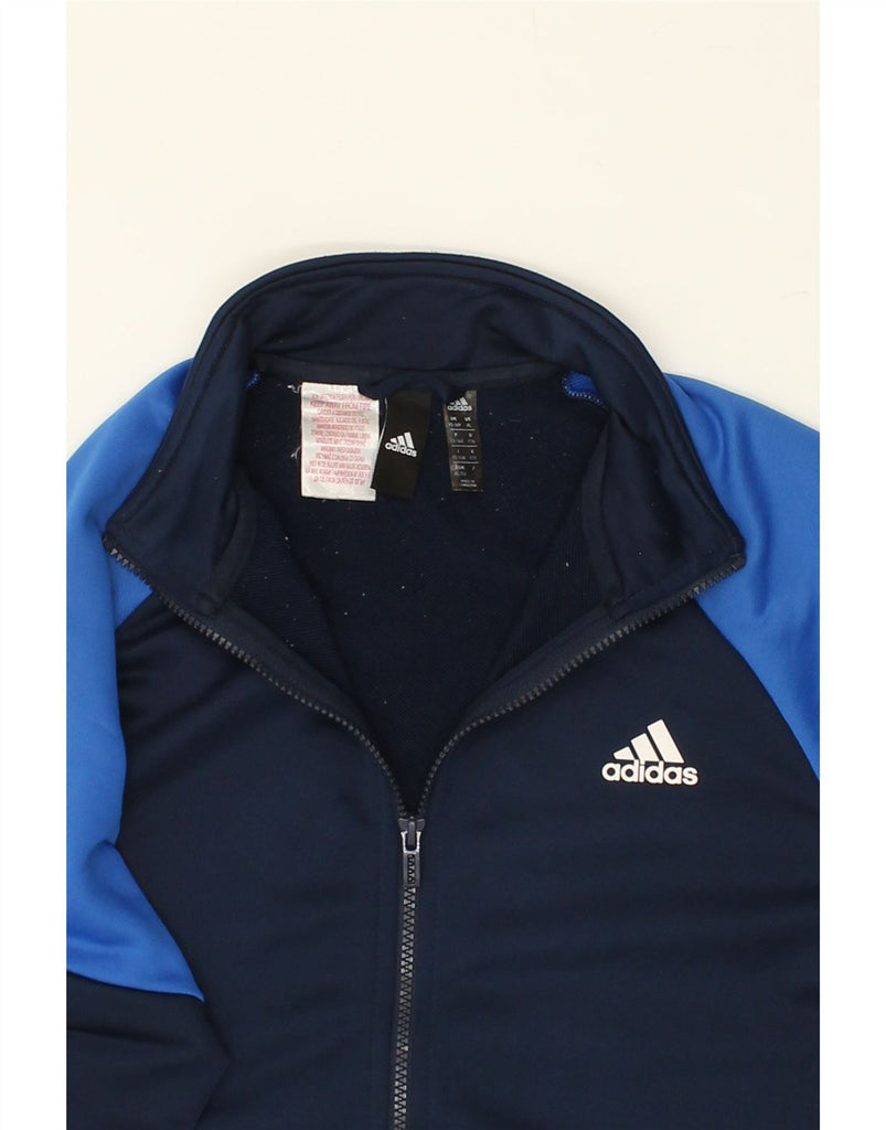 ADIDAS Boys Graphic Tracksuit Top Jacket 15-16 Years Navy Blue Colourblock | Vintage Adidas | Thrift | Second-Hand Adidas | Used Clothing | Messina Hembry 