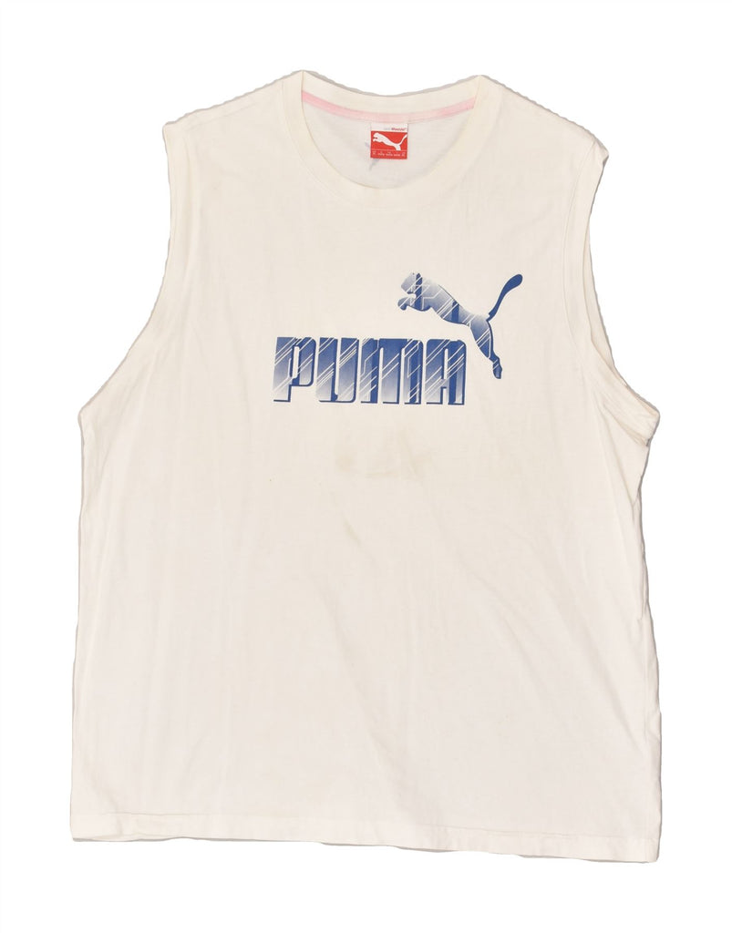 PUMA Mens Graphic Vest Top XL White Cotton | Vintage Puma | Thrift | Second-Hand Puma | Used Clothing | Messina Hembry 