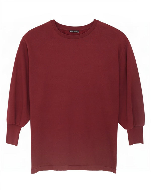 Zara Womens Sweatshirt Jumper Dress UK 14 Large Burgundy Cotton