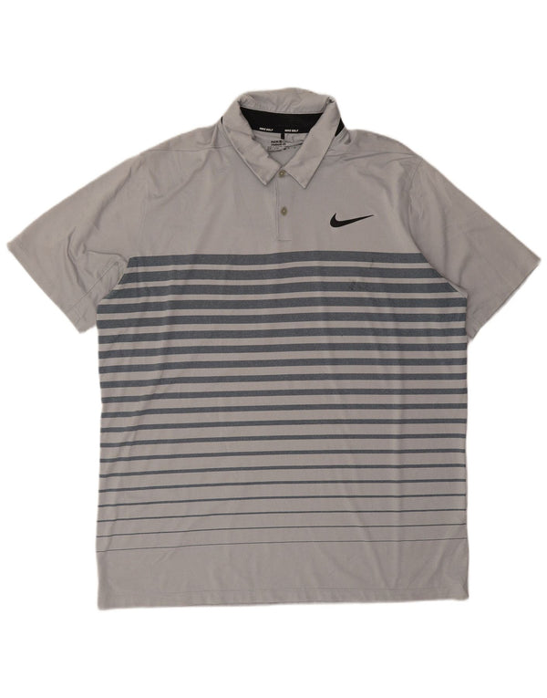 Nike Mens Dri Fit Polo Shirt XL Grey Striped Polyester