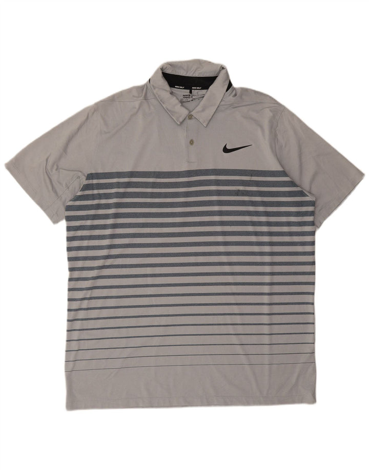 Nike Mens Dri Fit Polo Shirt XL Grey Striped Polyester
