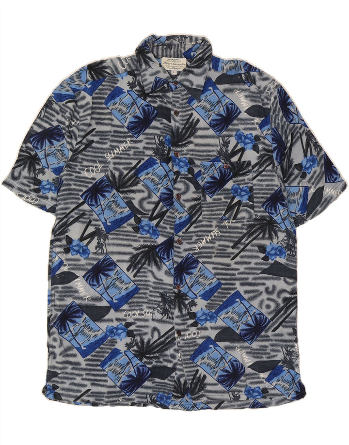 MAURO LESANDRO Mens Graphic Shirt Large Blue Colourblock Hawaiian Vintage Mauro Lesandro and Second-Hand Mauro Lesandro from Messina Hembry 