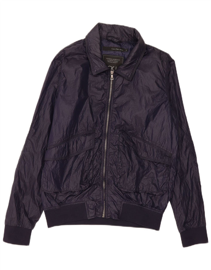 CALVIN KLEIN JEANS Mens Bomber Jacket UK 38 Medium Navy Blue Nylon