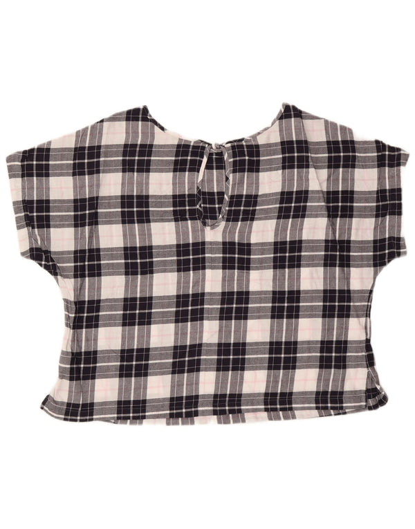 Marks & Spencer Womens Crop Blouse Top UK 18 XL Navy Blue Check Cotton
