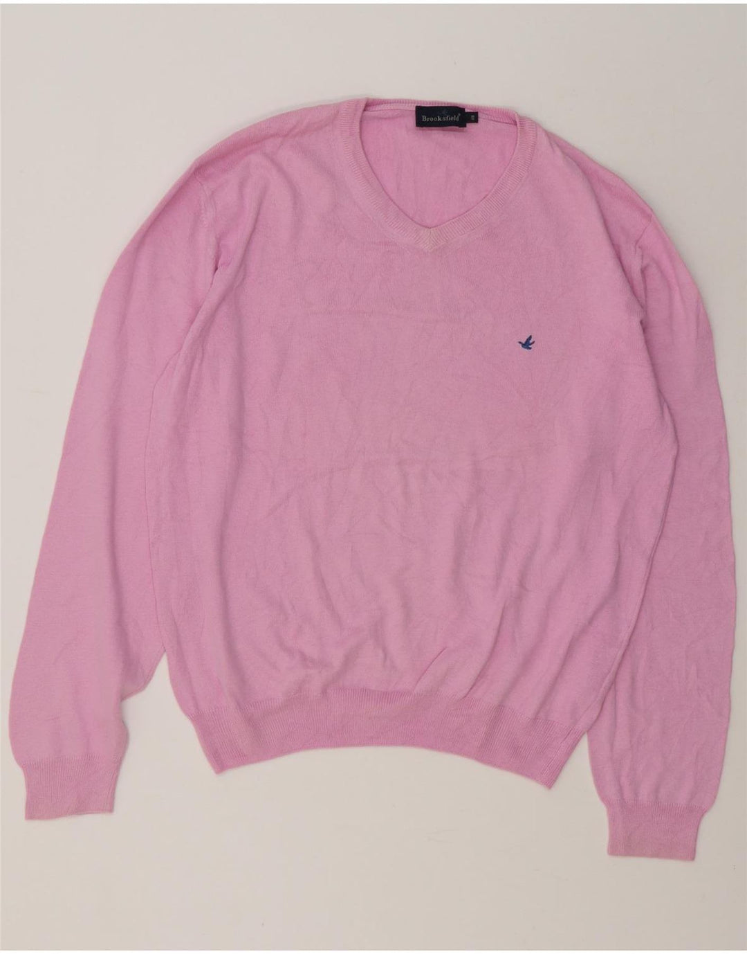 Brooksfield Mens V-Neck Jumper Sweater IT 48 Medium Pink Cotton