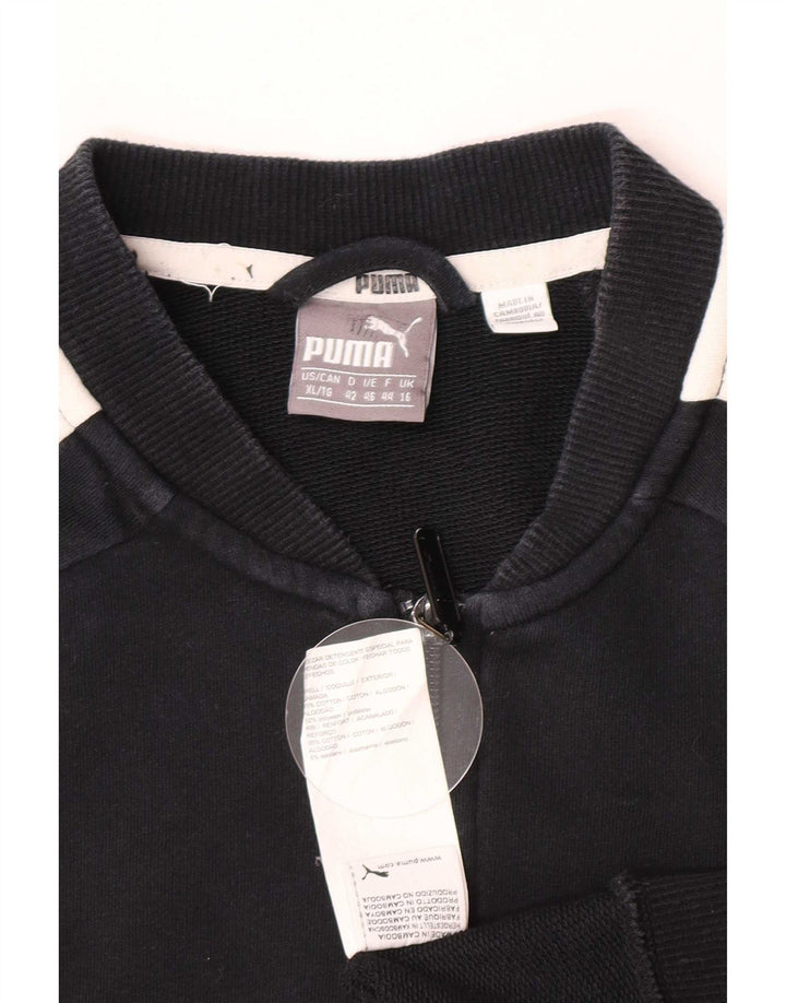 Puma Womens Tracksuit Top Jacket UK 16 Large Black Colourblock Cotton