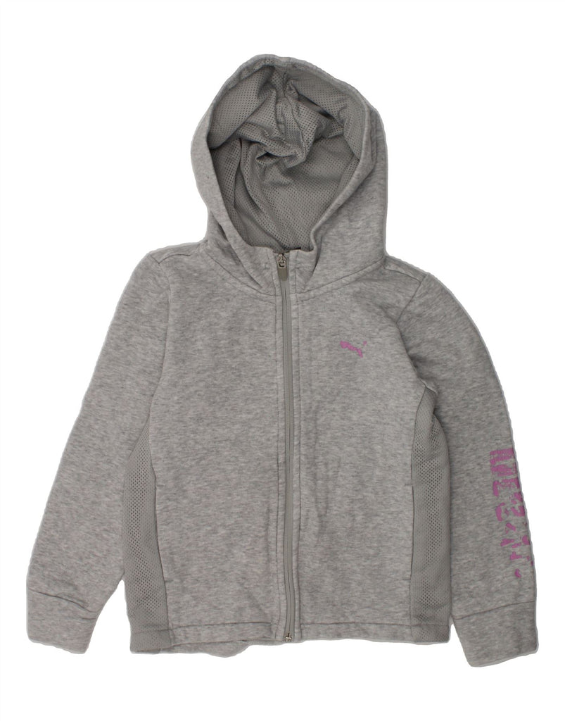 PUMA Girls Graphic Zip Hoodie Sweater 7-8 Years Grey Cotton | Vintage Puma | Thrift | Second-Hand Puma | Used Clothing | Messina Hembry 