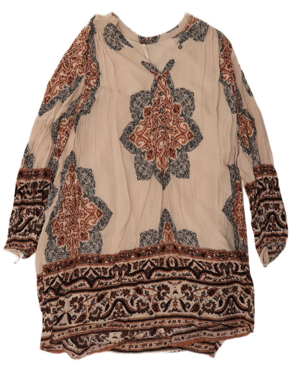 Free People Womens Long Sleeve Tunic Dress UK 10 Small Beige Paisley