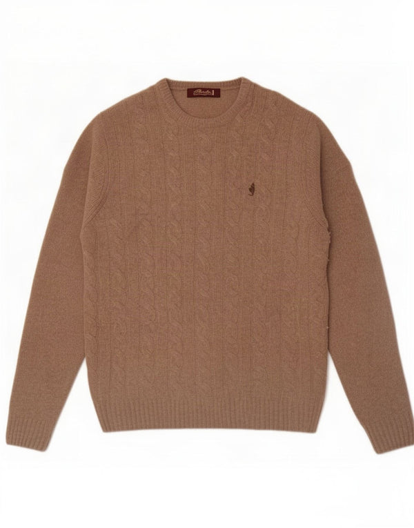 Marlboro Classics Mens Crew Neck Jumper Sweater Large Beige Lambswool