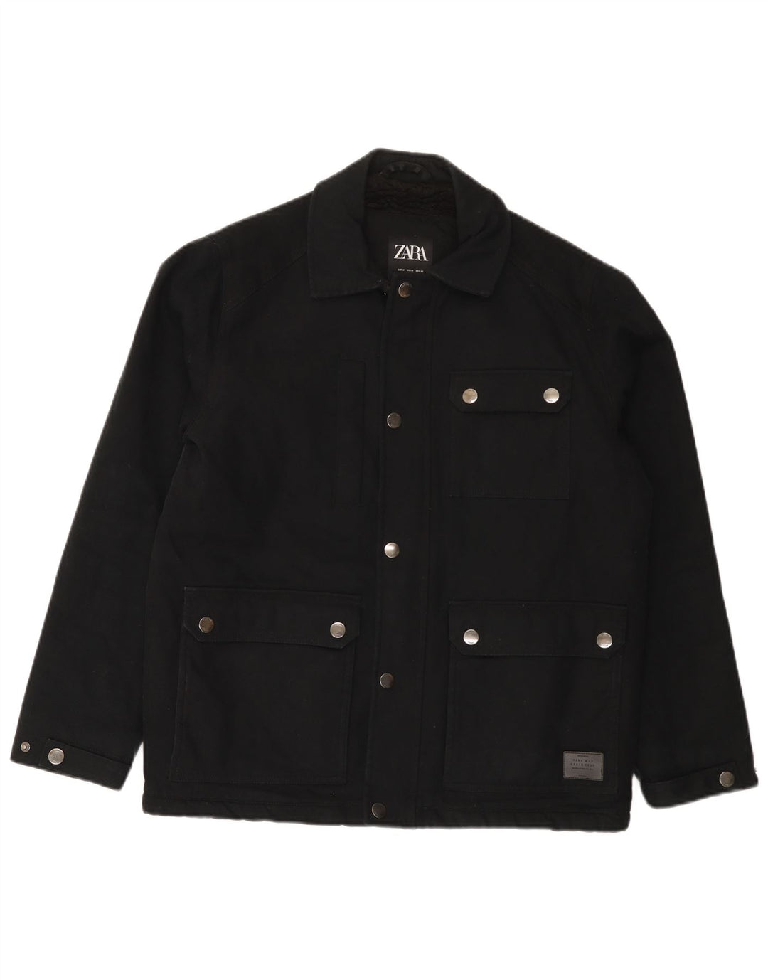 Zara Mens Utility Jacket UK 38 Medium Black Cotton