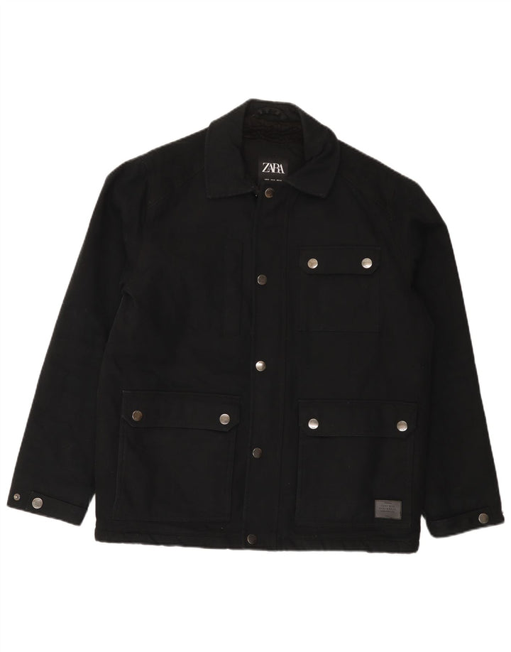 Zara Mens Utility Jacket UK 38 Medium Black Cotton