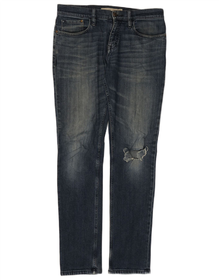 CALVIN KLEIN Mens Distressed Slim Jeans W32 L34 Blue Cotton
