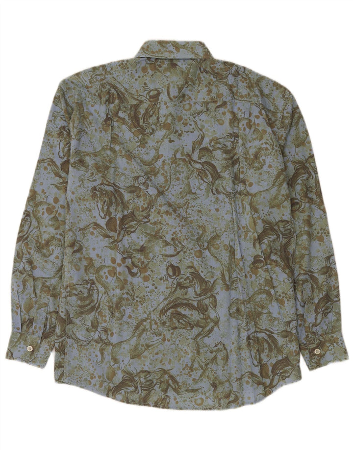 Vintage Mens Shirt Small Green Animal Print Viscose