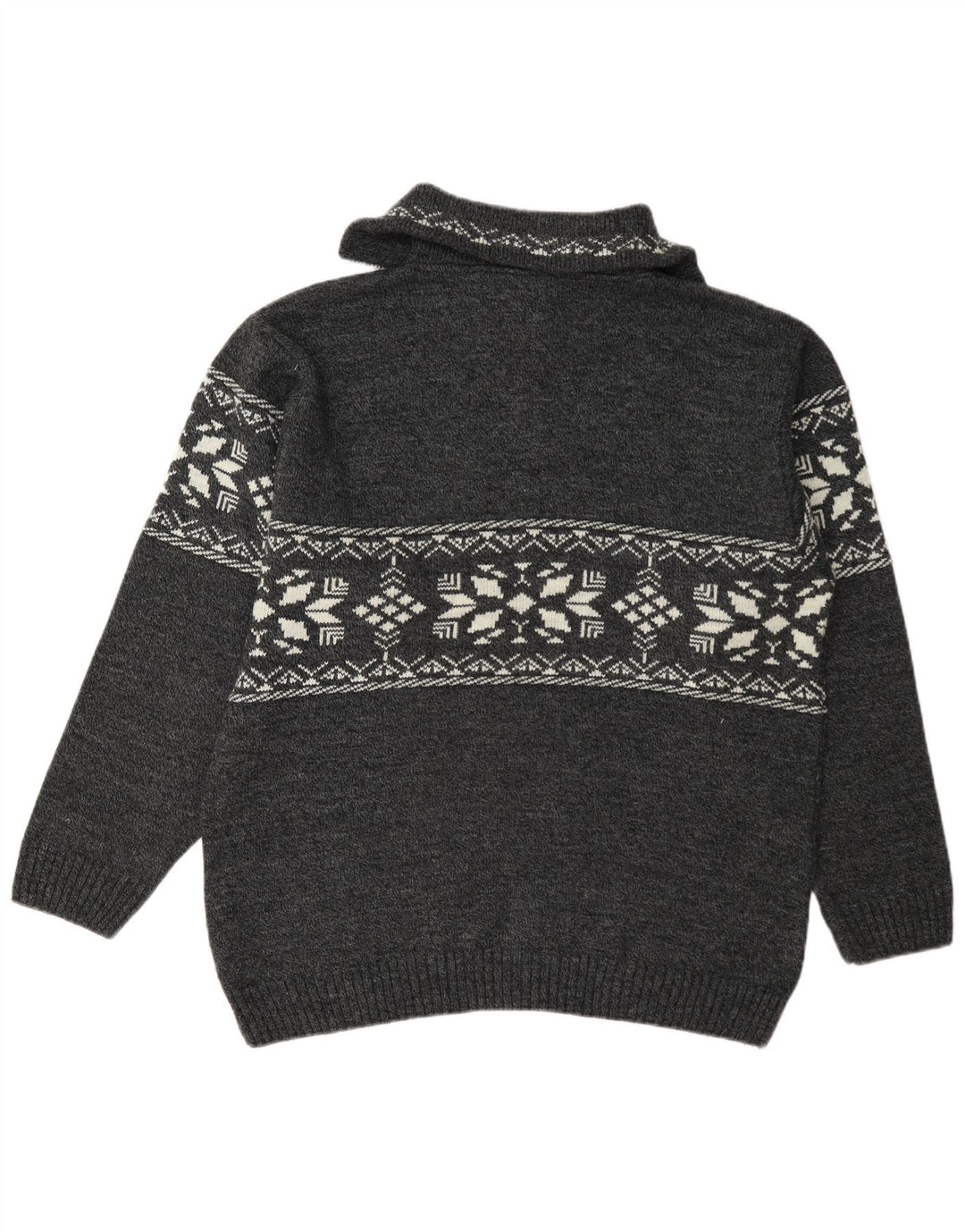Randy River Mens Zip Neck Jumper Sweater Large Grey Fair Isle Polyacrylic
