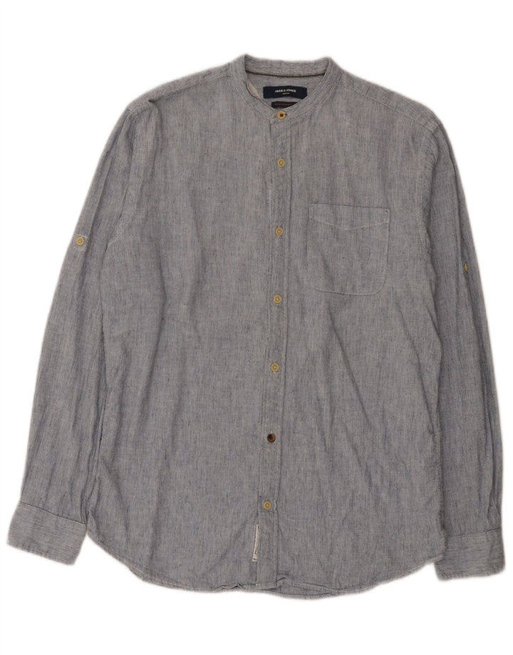 JACK & JONES Mens Shirt Medium Blue Pinstripe Cotton