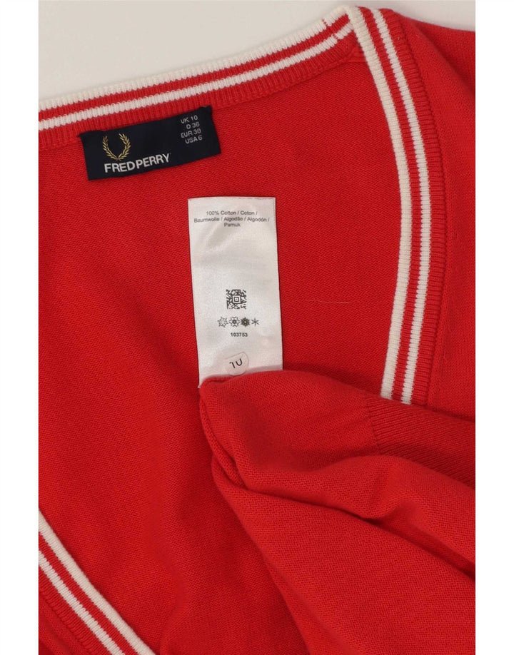 Fred Perry Womens Cardigan Sweater UK 10 Small Red Cotton