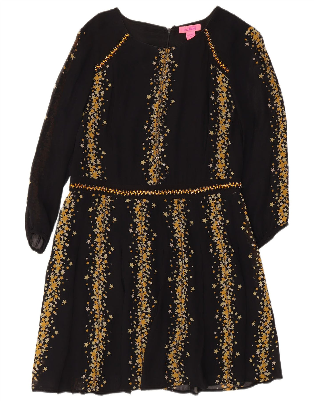 MONSOON Womens Abstract Pattern 3/4 Sleeve A-Line Dress UK 12 Medium Black