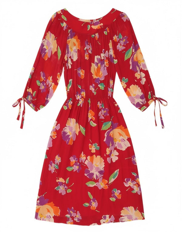 Nefer Womens 3/4 Sleeve A-Line Dress IT 48 XL Red Floral Viscose