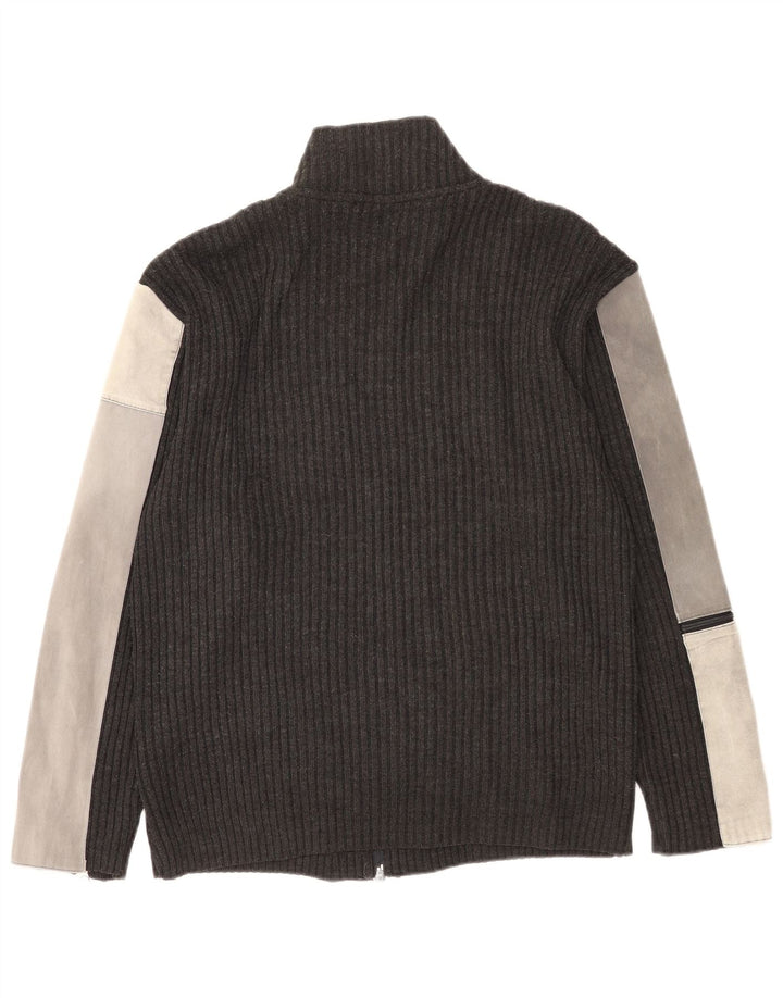 Sasch Mens Cardigan Sweater XL Grey Colourblock Acrylic