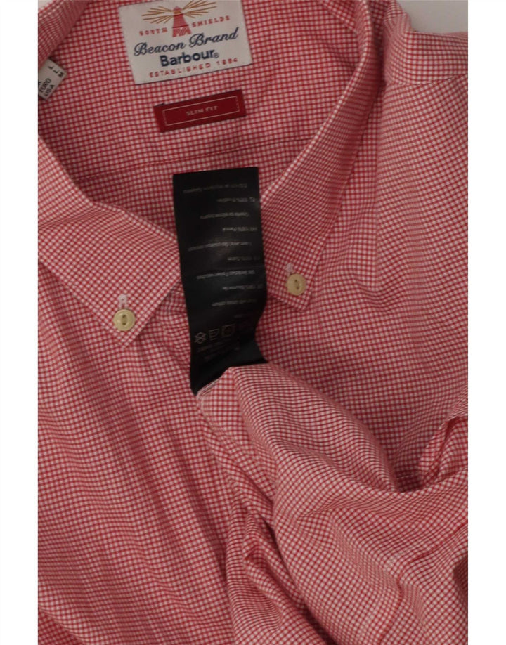 Barbour Mens Slim Fit Shirt Large Red Gingham Cotton