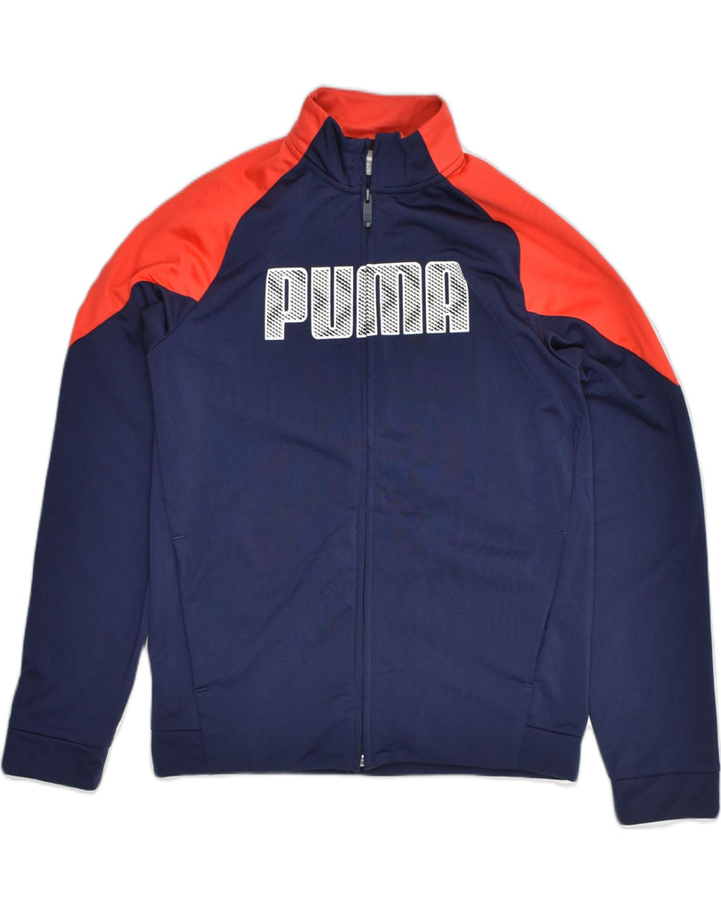 PUMA Boys Tracksuit Top Jacket 13-14 Years Navy Blue Colourblock Polyester | Vintage Puma | Thrift | Second-Hand Puma | Used Clothing | Messina Hembry 