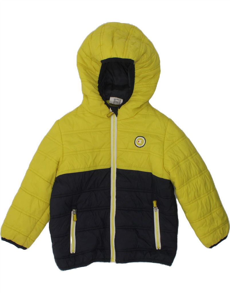 CHAMPION Boys Hooded Padded Jacket 2-3 Years XL  Yellow Colourblock | Vintage Champion | Thrift | Second-Hand Champion | Used Clothing | Messina Hembry 