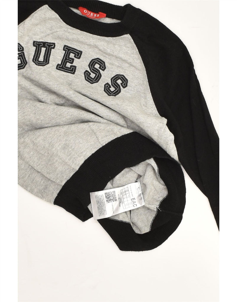 GUESS Boys Graphic Crew Neck Jumper Sweater 9-10 Years Grey Colourblock | Vintage Guess | Thrift | Second-Hand Guess | Used Clothing | Messina Hembry 