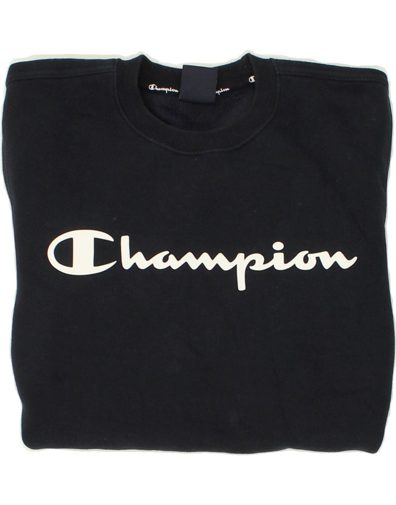 CHAMPION Mens Graphic Sweatshirt Jumper Small Navy Blue Cotton | Vintage Champion | Thrift | Second-Hand Champion | Used Clothing | Messina Hembry 