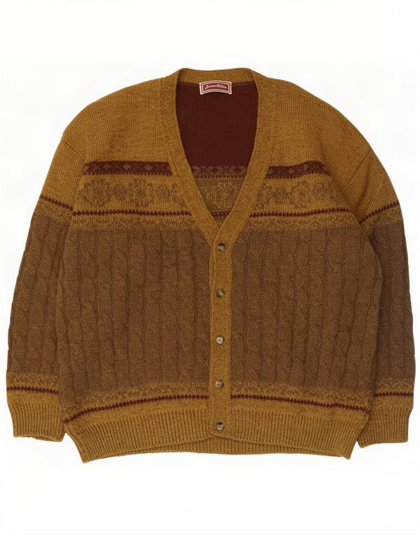 James Dillon Mens Cardigan Sweater XL Brown Fair Isle