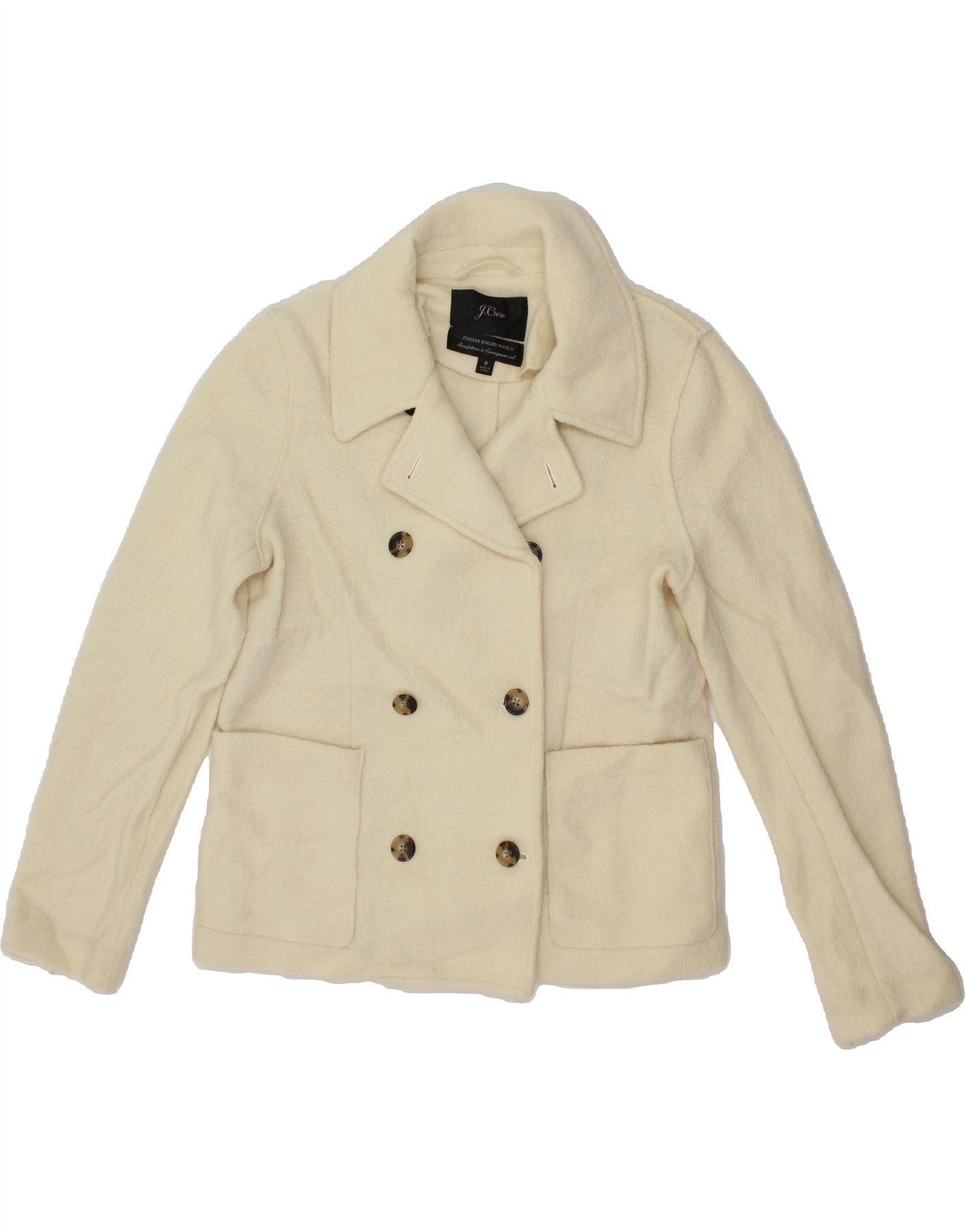 J. CREW Womens Pea Coat US 8 Medium White Wool Vintage Second Hand Clothing Online Messina Hembry